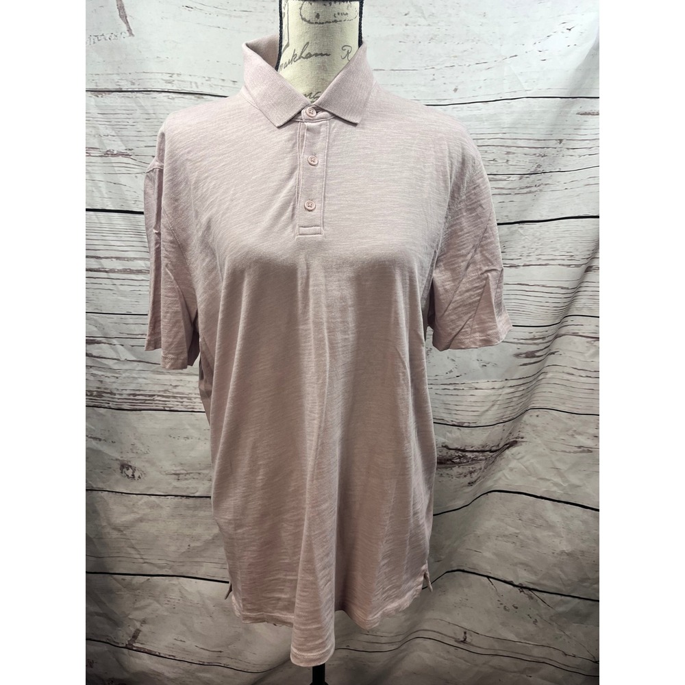 Vince Dusty Rose Slub Cotton Polo Shirt Short Sleeve Pink‎ Large L Made in Peru